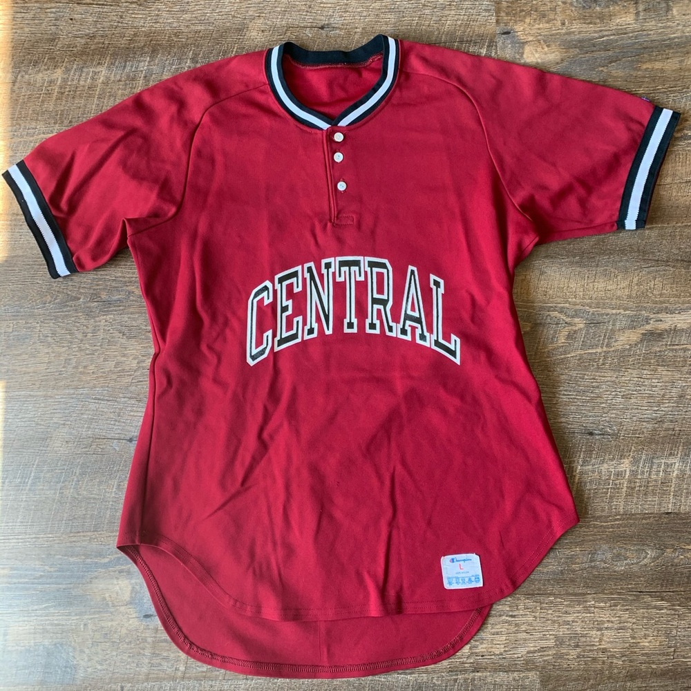 Rare Vtg 70s 80s Champion Central Stitched Maroon Alternate Baseball Jersey L